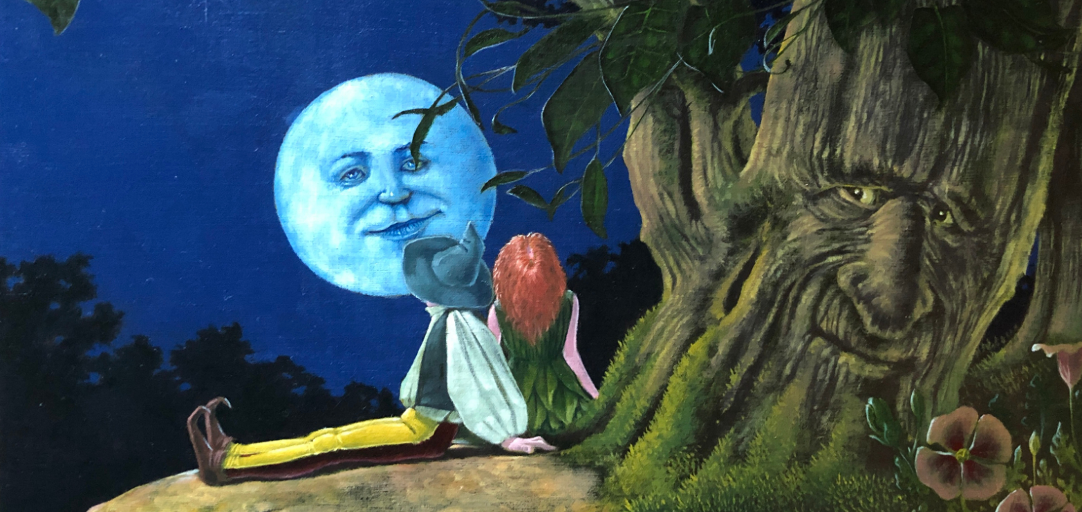 Blå Nat plakat 2021, der forestiller Kongeegen, maleri af Claus Brusen (1565x933)