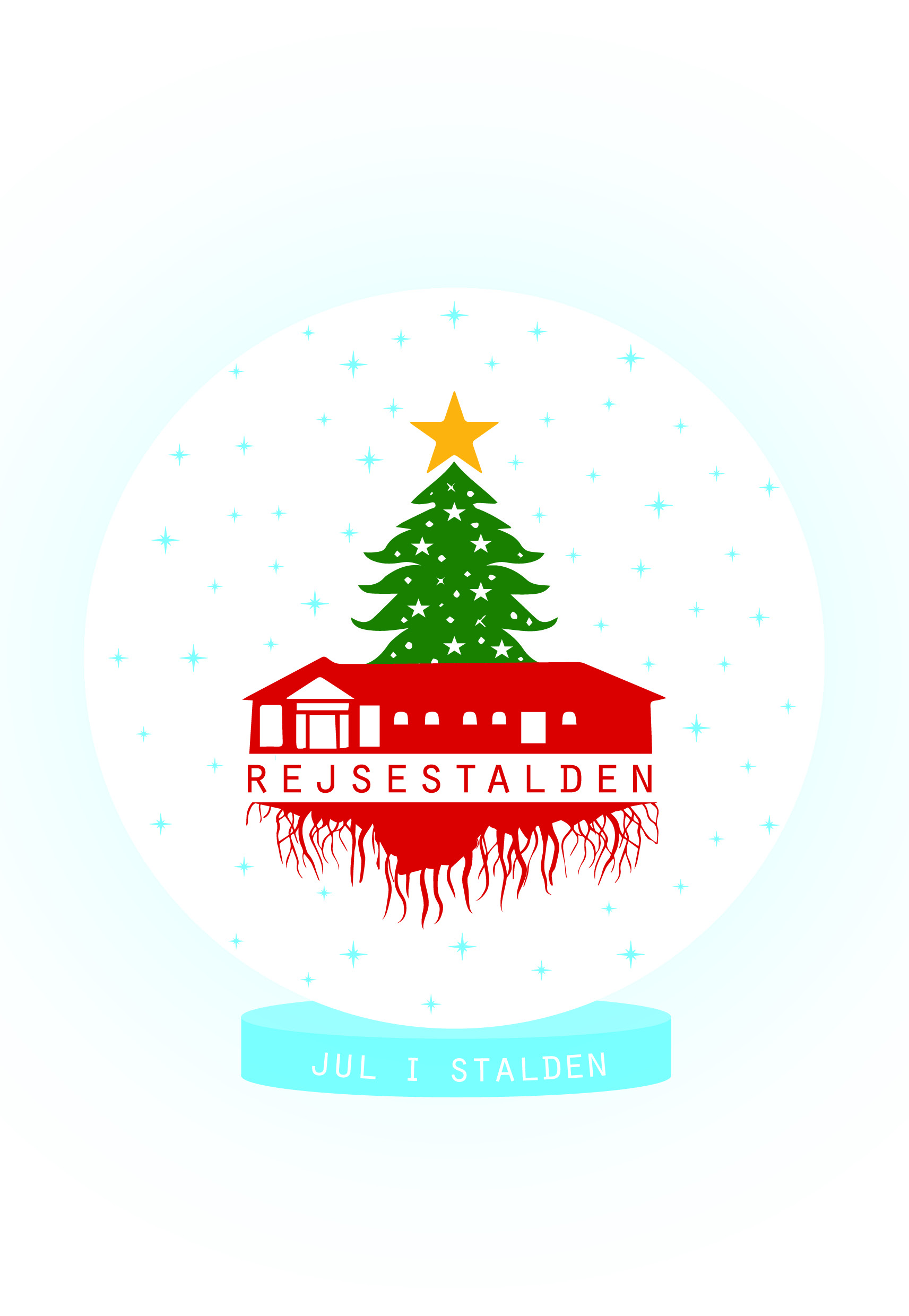 Rejsestaldens julelogo der viser et juletræ der vokser op gennem Rejsestalden 